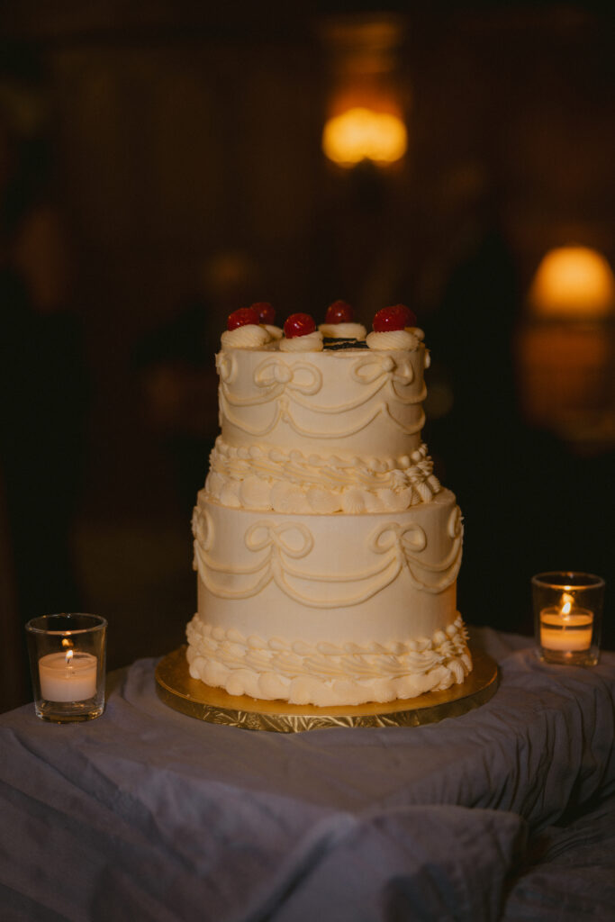 White two-tiered simple wedding cake 