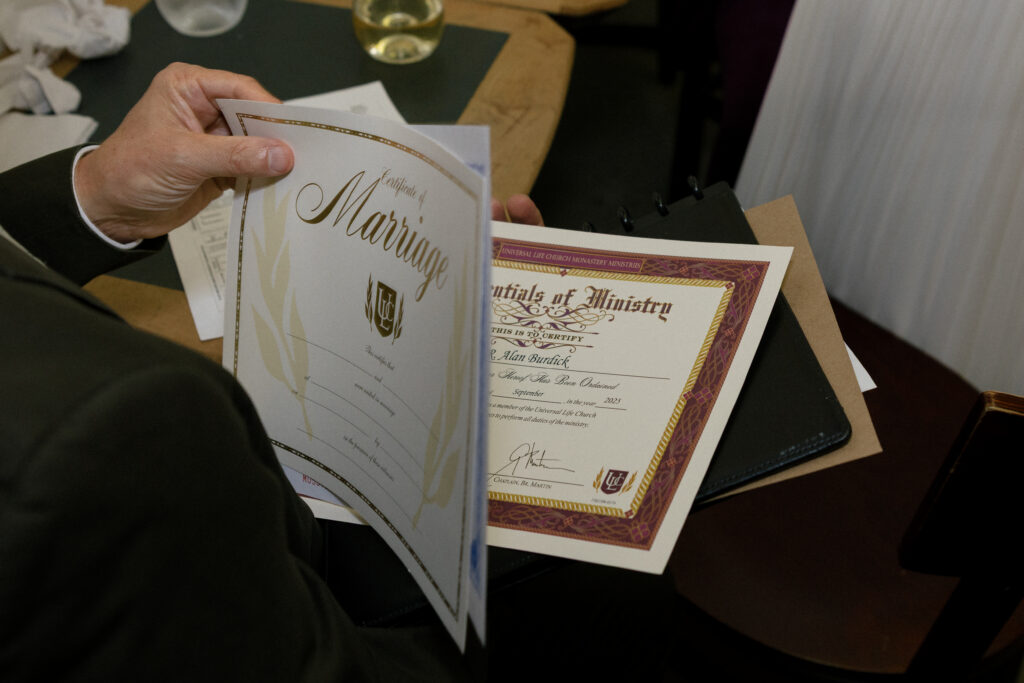 Close up of marriage certificate papers
