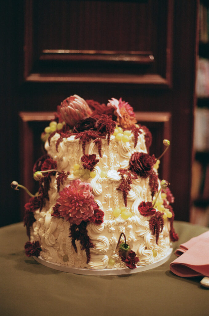Film photo of wedding cake 