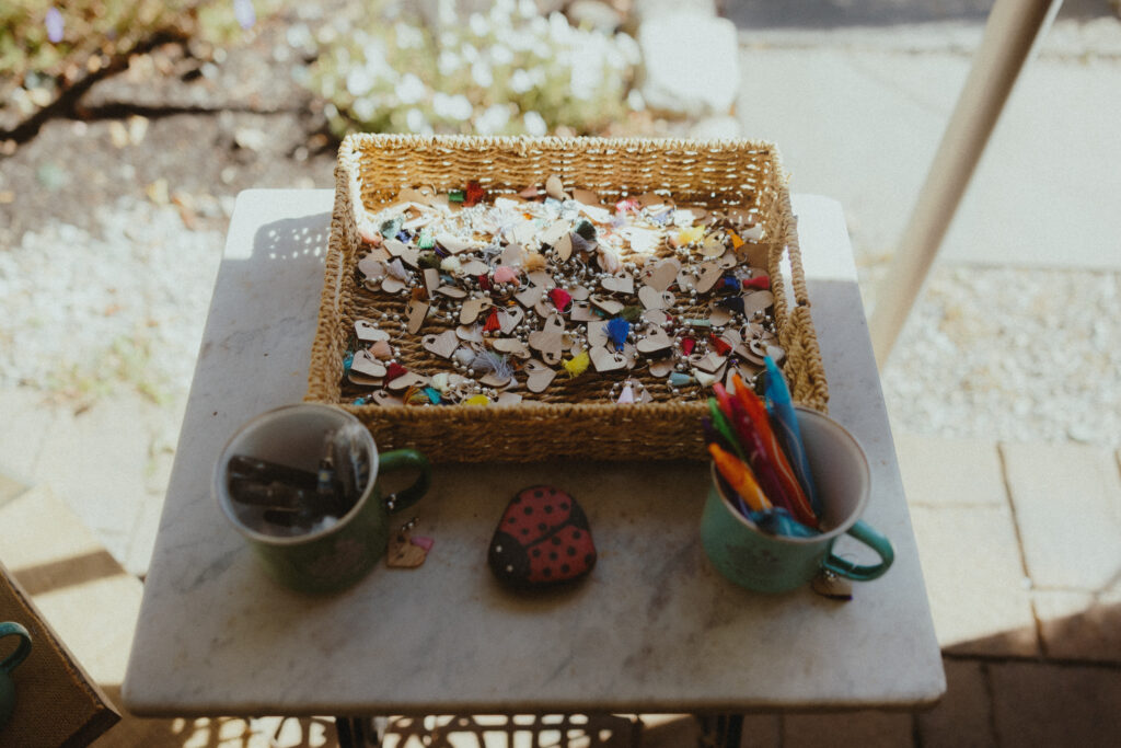 Charm station for custom wedding branded camp mugs
