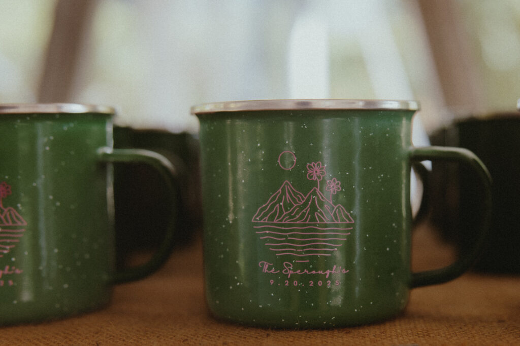 Custom wedding branded camp mugs