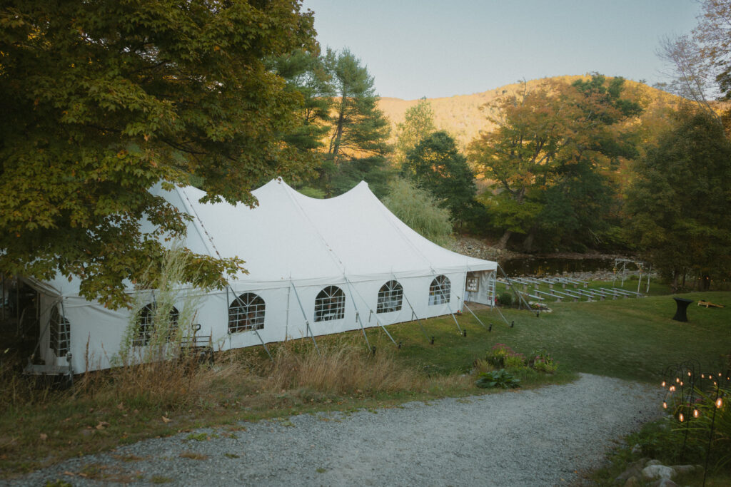 Outdoor space at rustic white mountains wedding venue