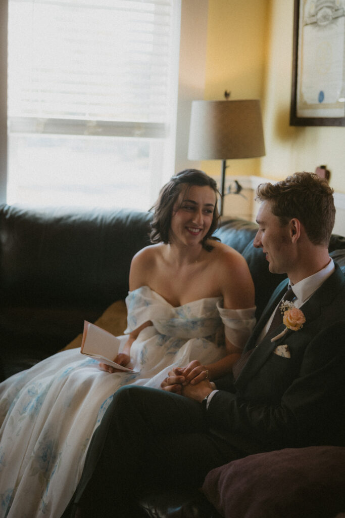 Bride and groom sharing private vows