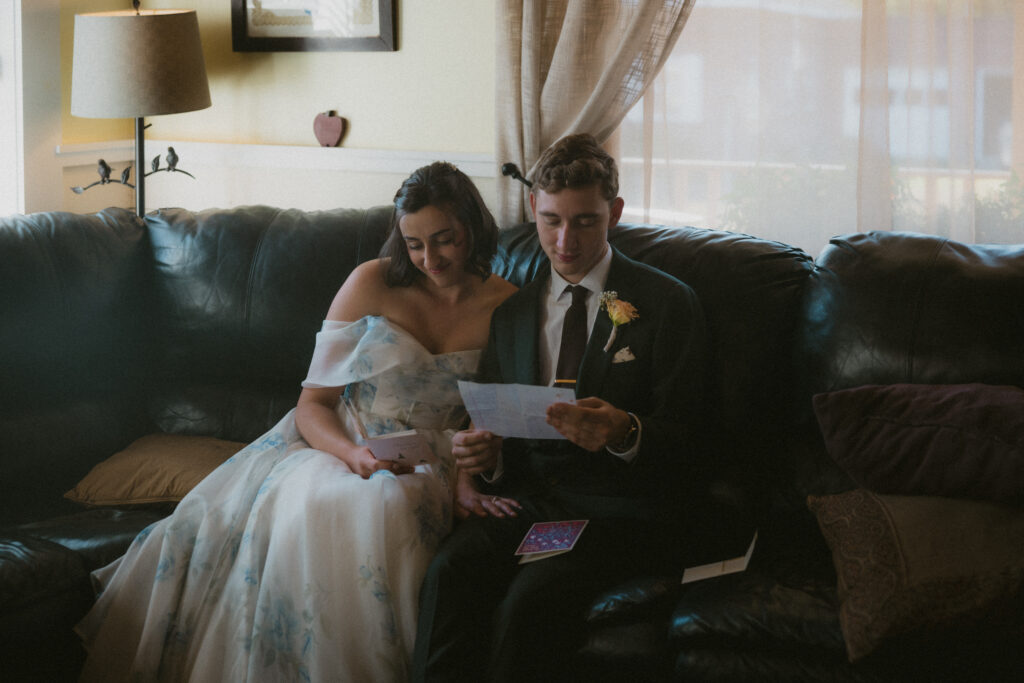 Bride and groom sharing private vows