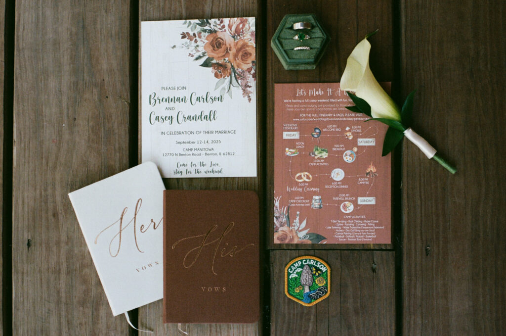 Summer camp wedding detail layout