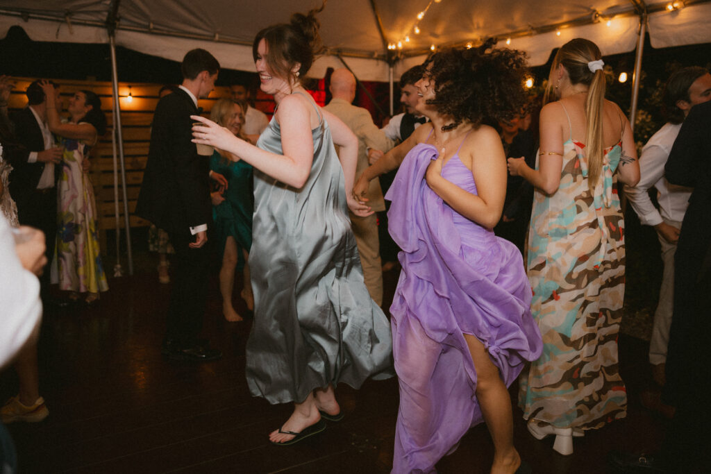 Wedding guests dancing