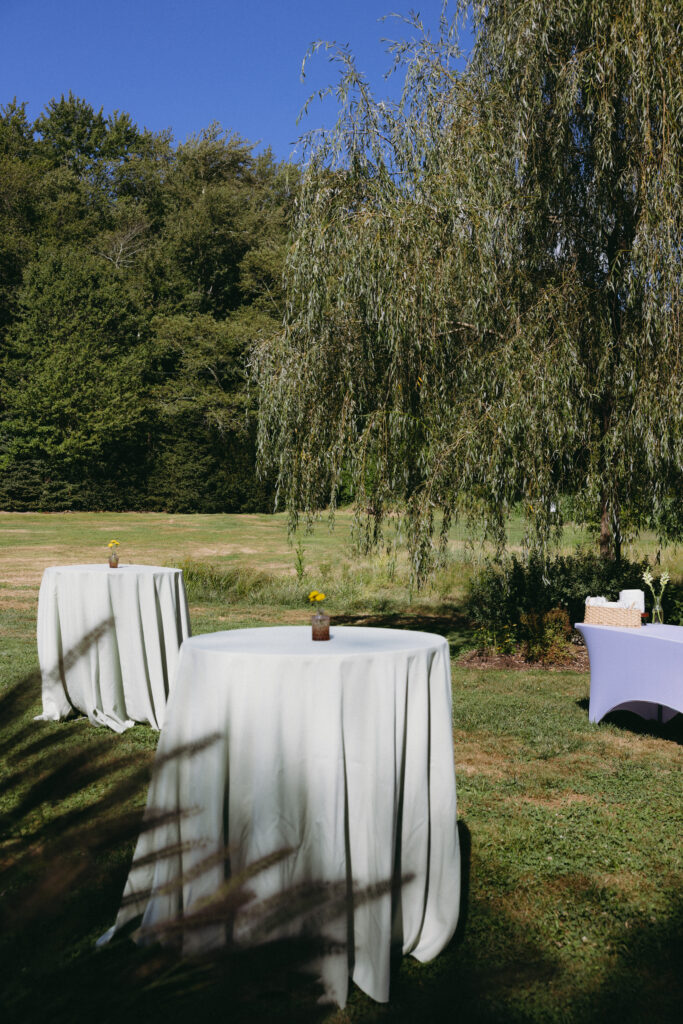 Cocktail hour space at a New England farm wedding