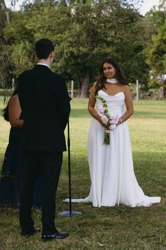 Bride looking at the groom during the ceremony