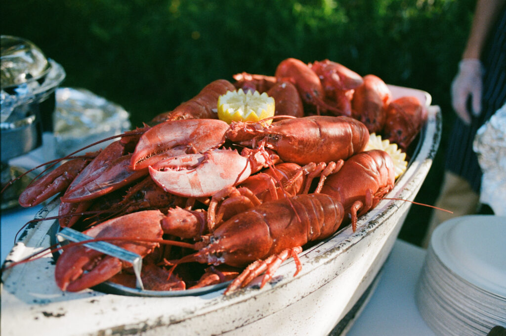 Lobster at a clambake dinner wedding reception