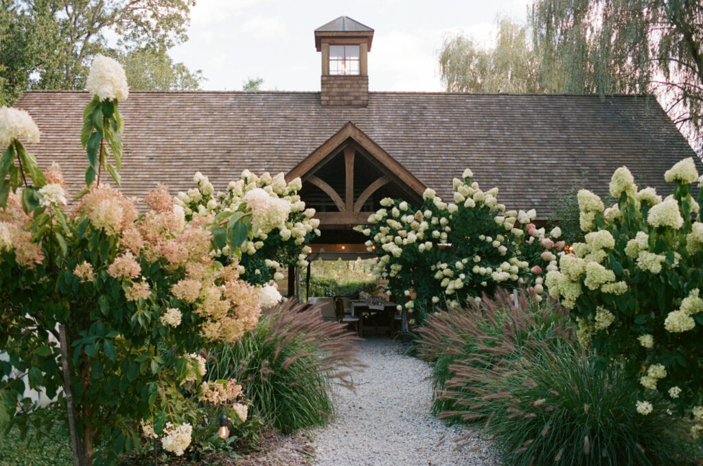 Reception space at a New England farm wedding