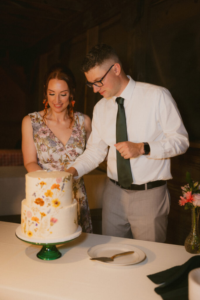 Bride and groom cutting the cake