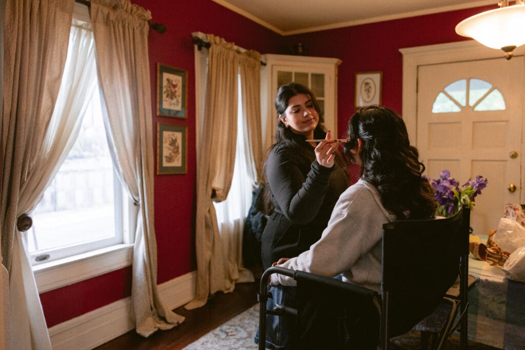 Bride getting her makeup done