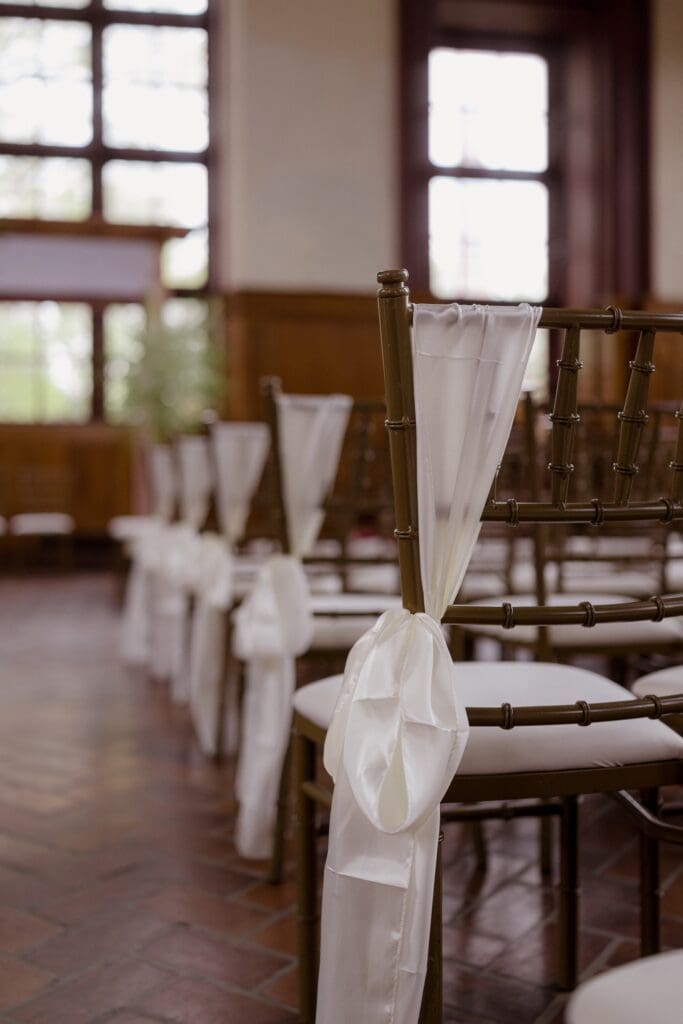 Close up of ceremony aisle chairs