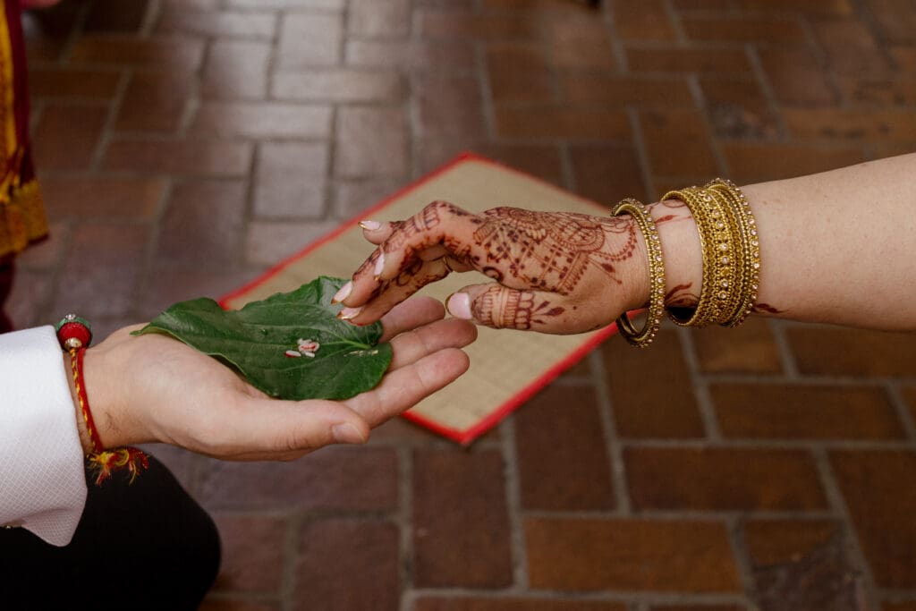 Close up of a ceremony offering at a Hindu Jewish wedding