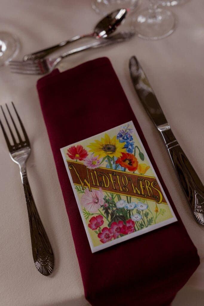 Close up of a reception table place setting