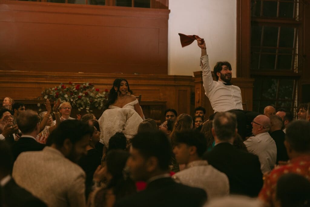 Bride and groom during the hora 