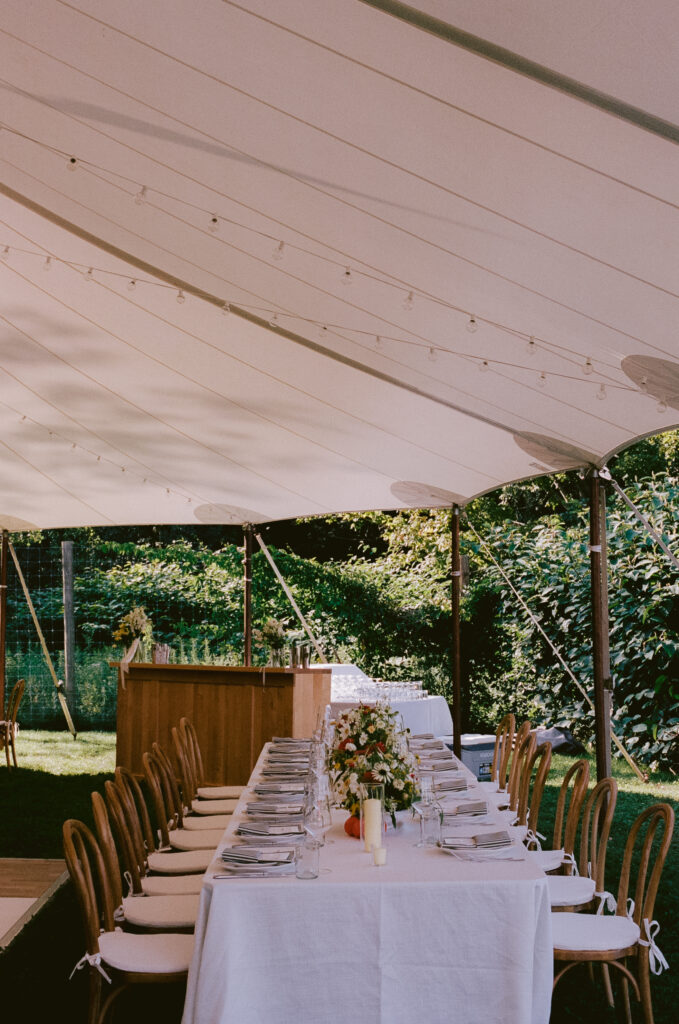 Reception space at a summer wedding in the Catskills
