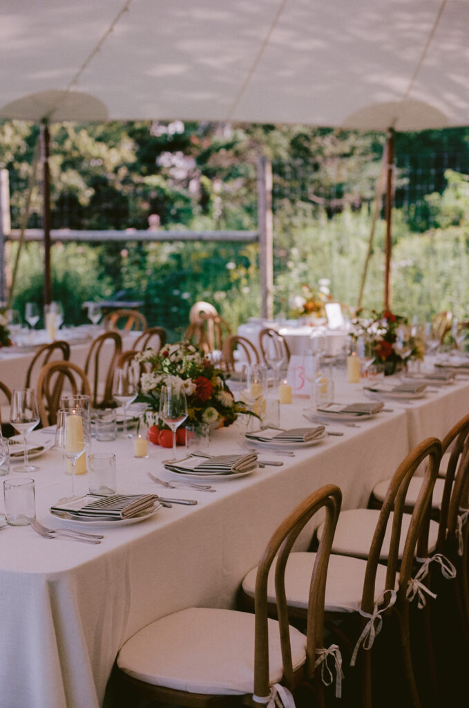 Reception space at a summer wedding in the Catskills