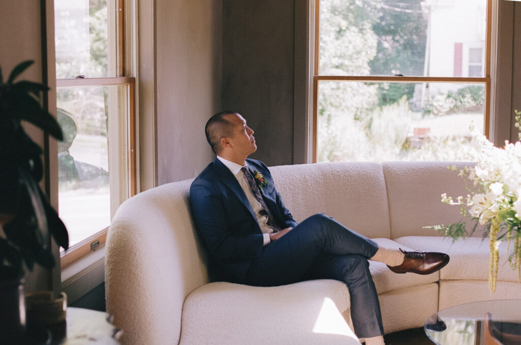 Groom waiting for the bride before the first look