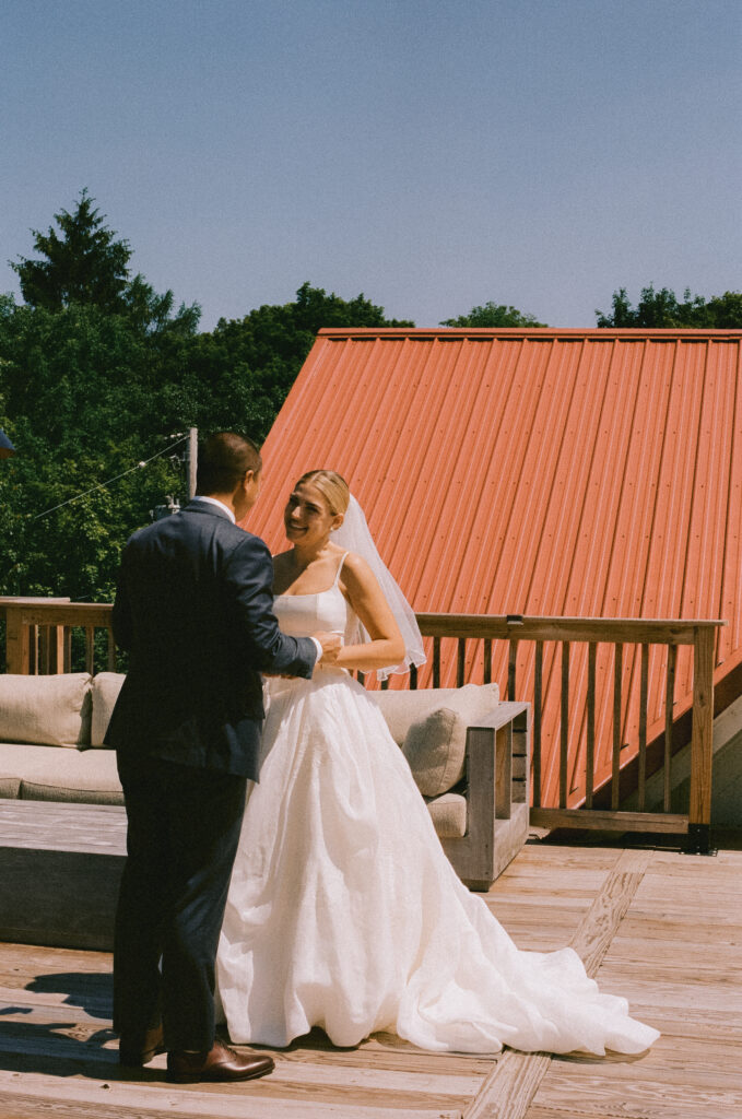 Bride and groom during the first look