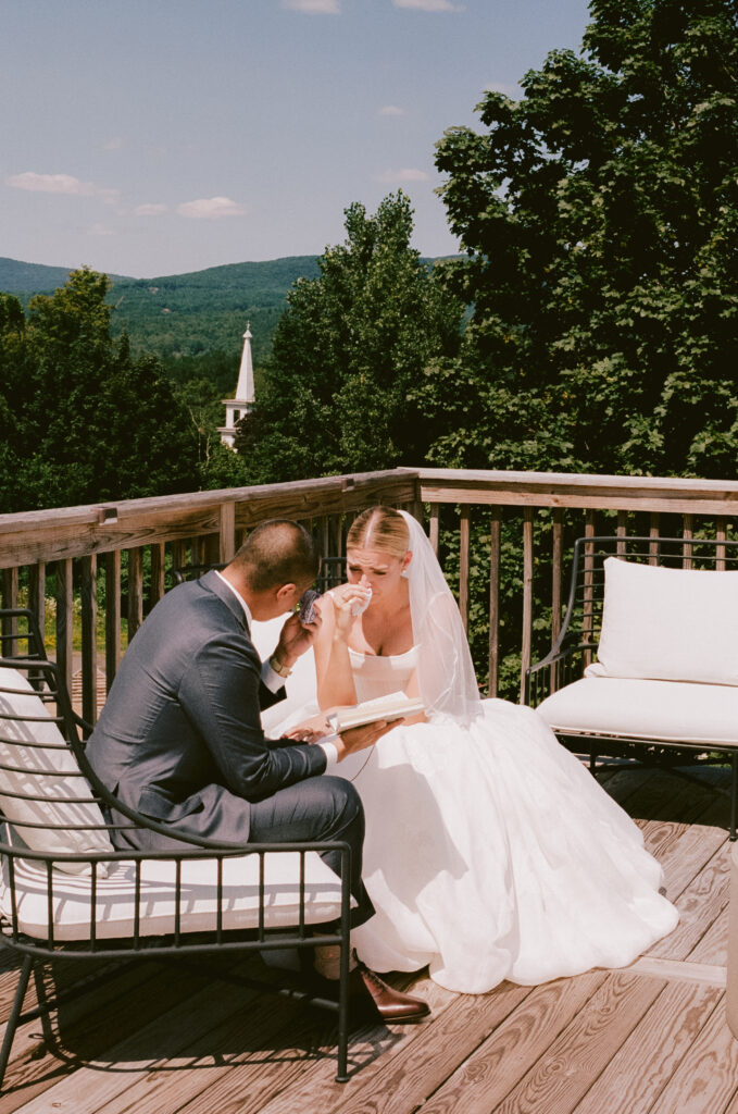 Bride and groom reading their private vows