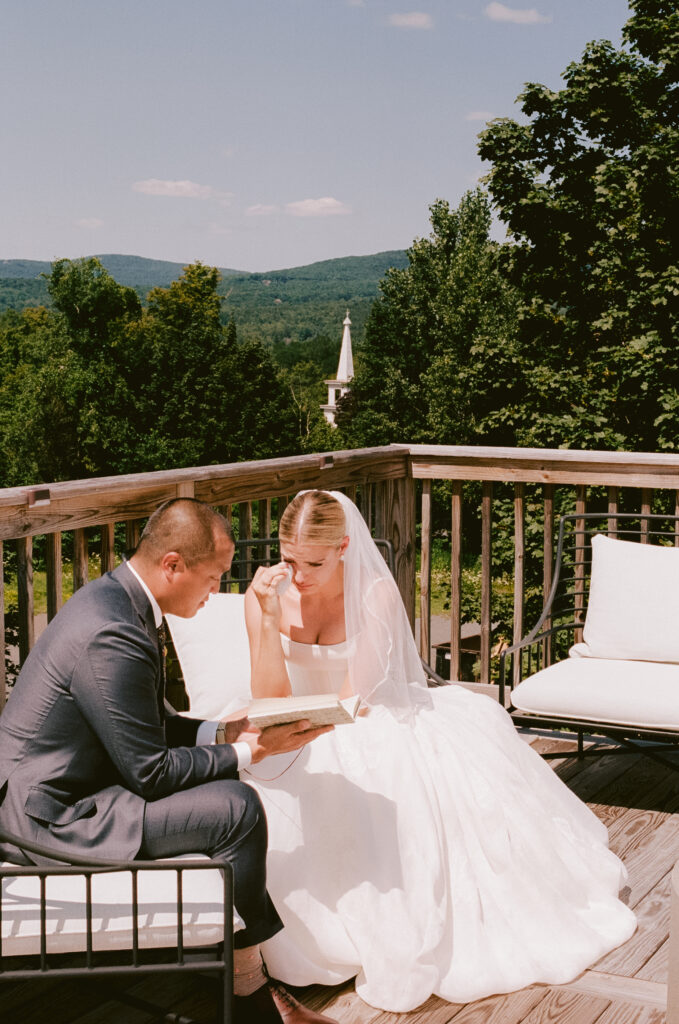 Bride and groom reading their private vows