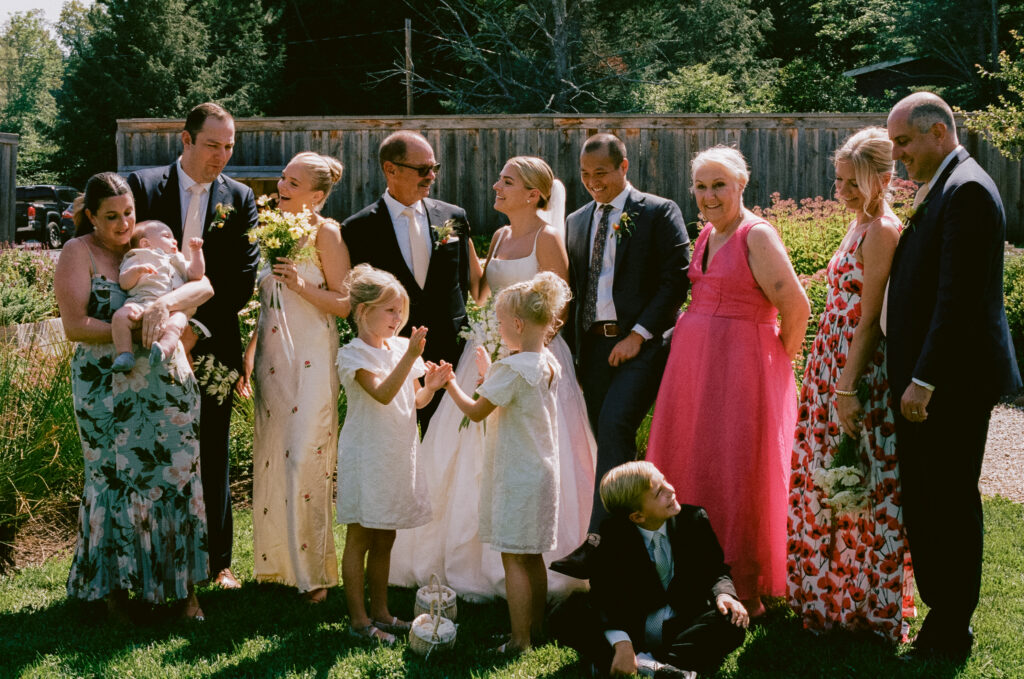 Candid family photo on a wedding day