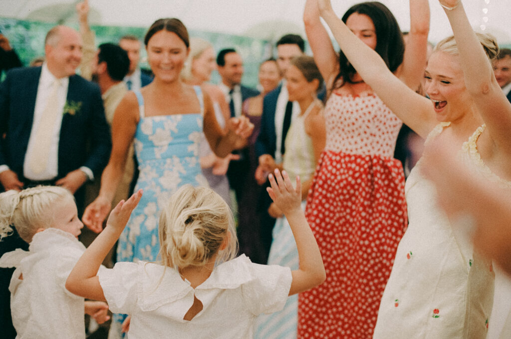 Wedding guests dancing during the reception
