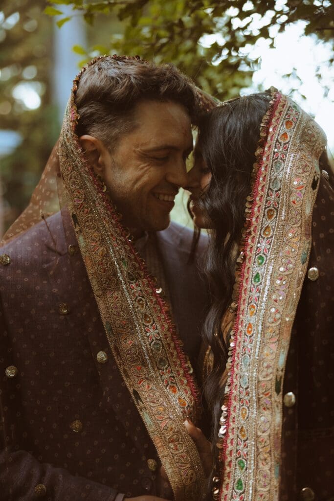 Bride and groom portrait under the veil