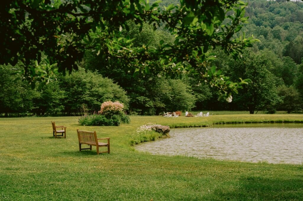 Pond in the backyard of the Beaverkill Valley Inn wedding venue