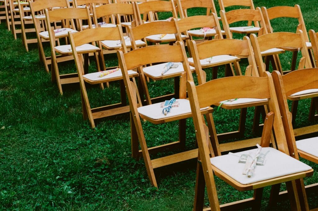 Close up of the ceremony chairs at a Beaverkill Valley Inn wedding 