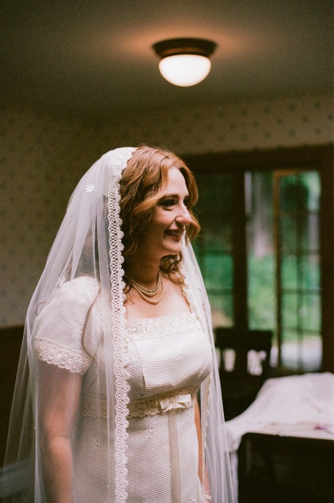 Candid shot of the bride while getting ready