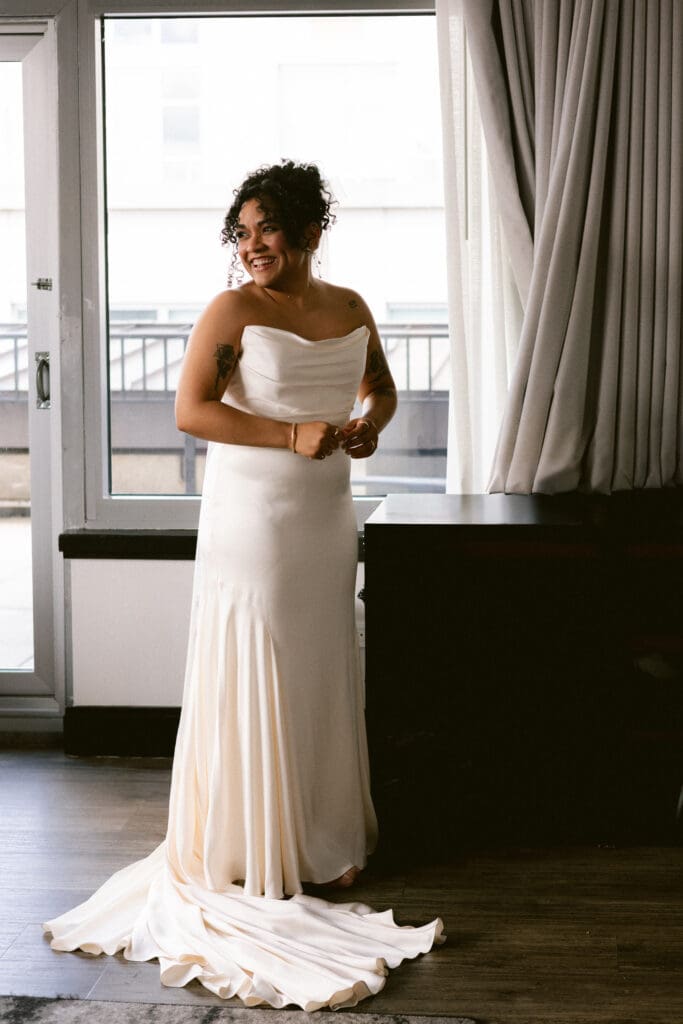 Bride in her wedding dress