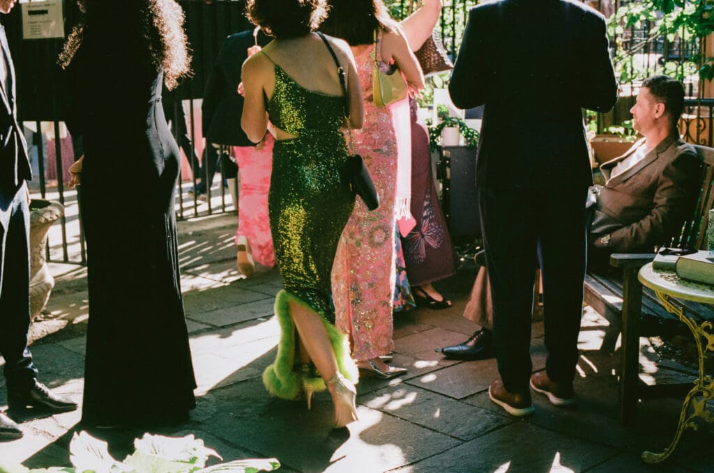 Wedding guests at cocktail hour vibe shot