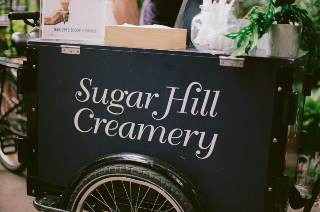 Ice cream stand during cocktail hour at a New York City garden wedding