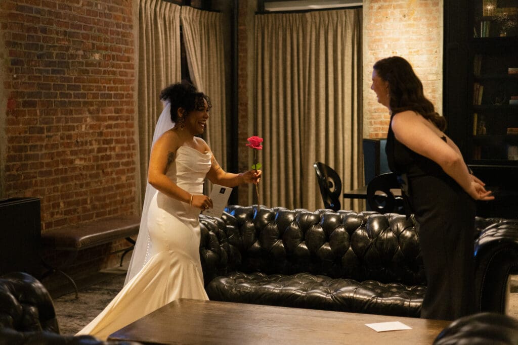 Brides seeing each other for the first time during the first look