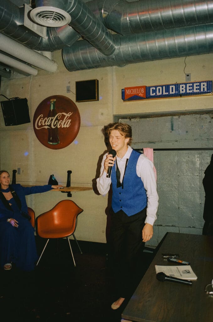 Bride's brother singing karaoke at the afterparty