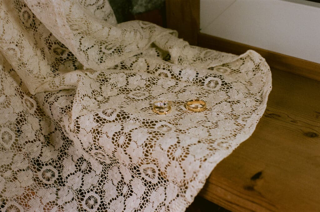 Ring detail shot on a vintage crochet veil