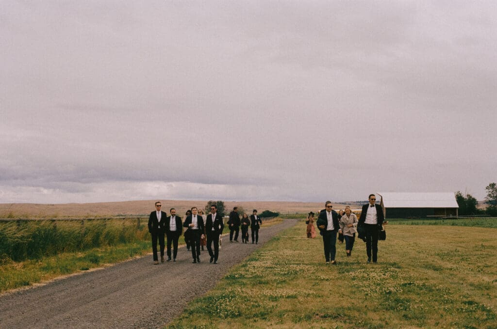Weddings guests walking to the ceremony
