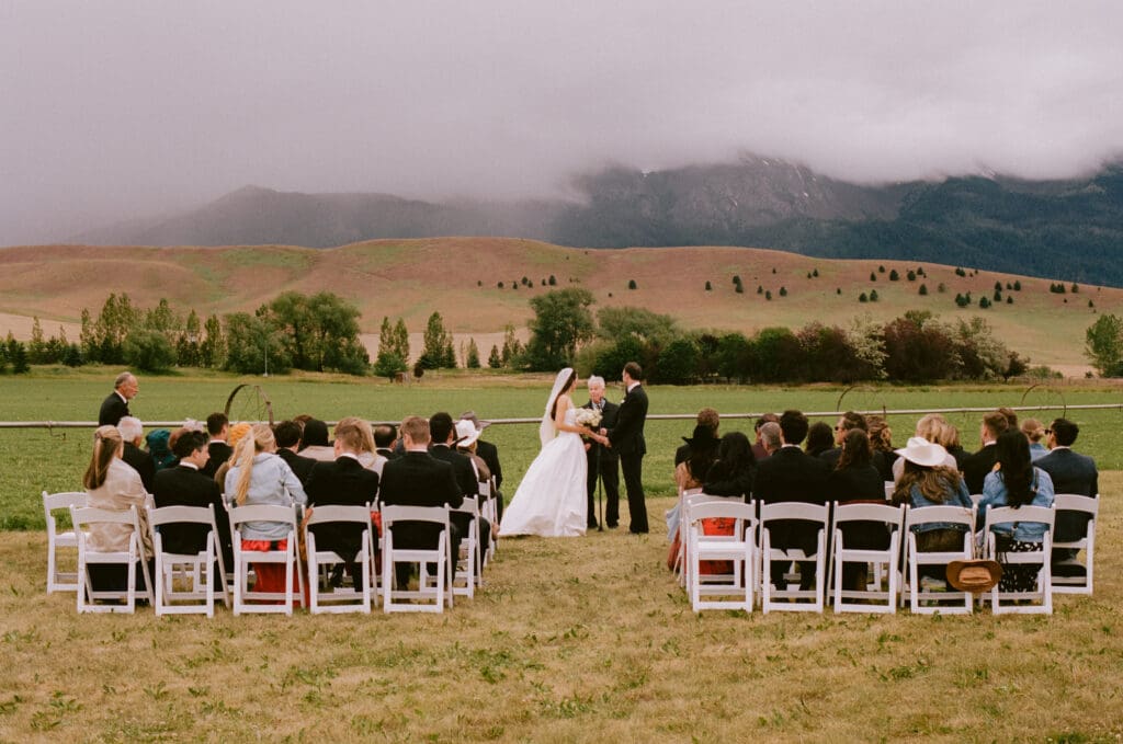 Bride and groom standing at the altar