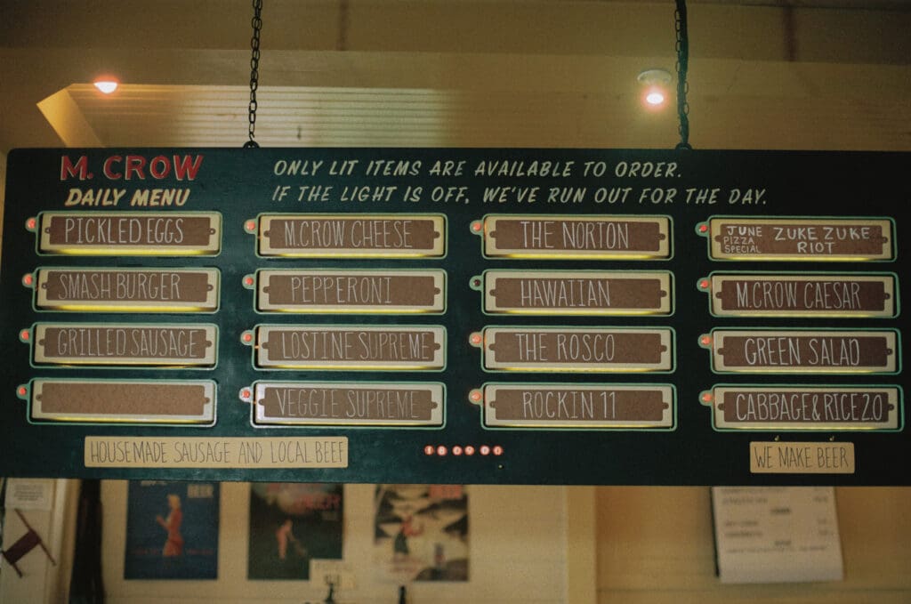 M. Crow retro restaurant daily menu sign