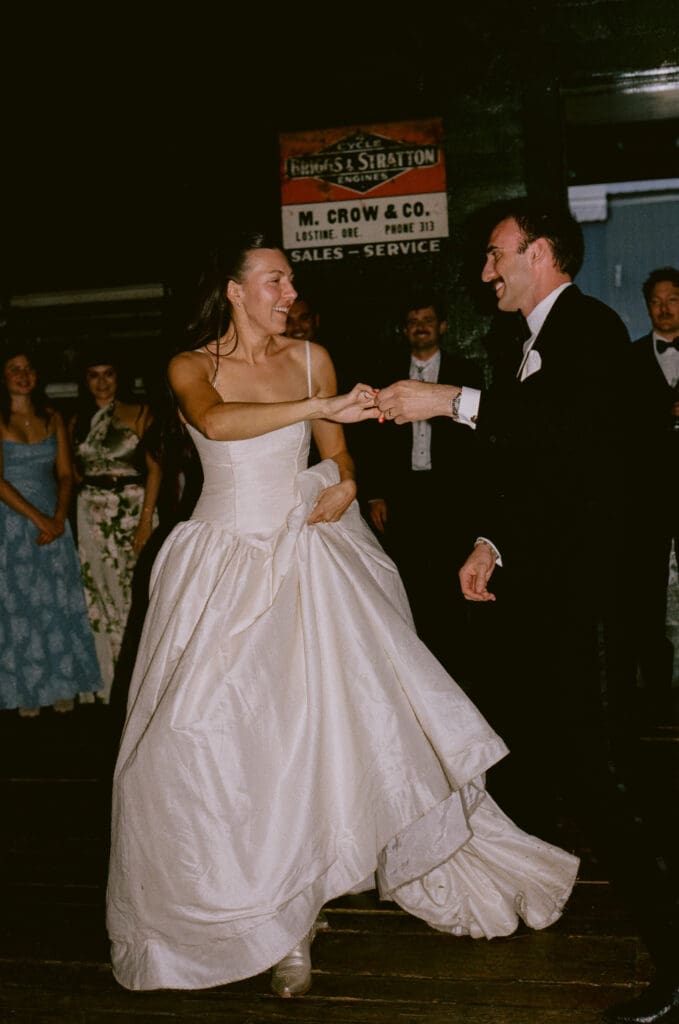 Bride and groom dancing