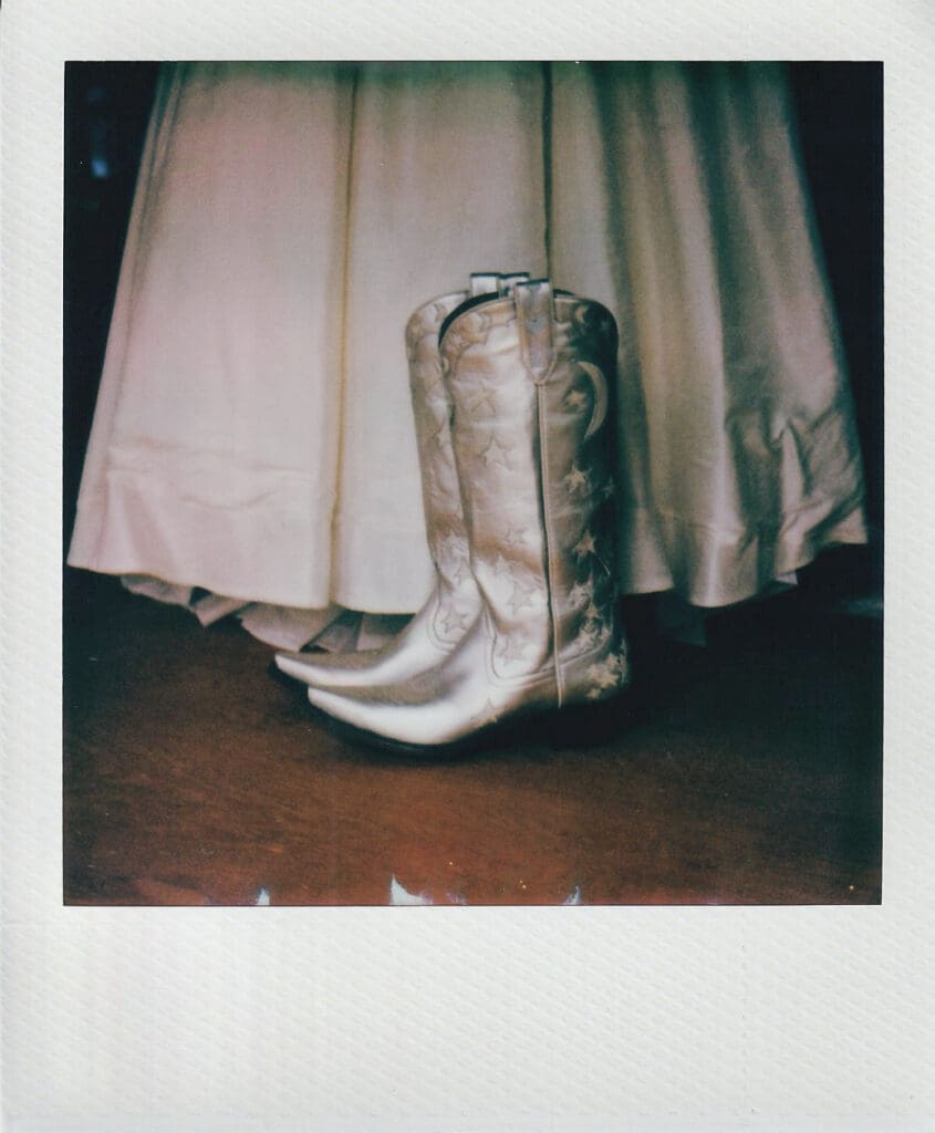 Polaroid of custom bridal cowboy boots